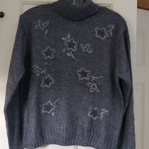 NWOT charcoal embroidered front sweater